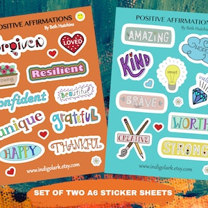 Positive Affirmations Vinyl Sticker SET, Inspiration Self Care Illustrated Planner Stickers, Positive Word Stickers, Mental Health Support