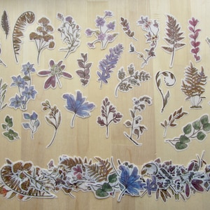 60 Botanical Woodland Forest Stickers, Large Nature Leaf Flower Label Stickers, Planner Journal Diary Stickers, Botanical Stationery