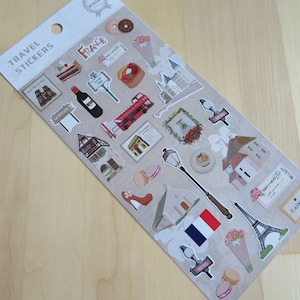 Paris France Stickers, Travel Doodle Stickers, Nekoni Paris Journal Planner Scrapbooking Stickers, Paris Theme Landmark Stationery Stickers