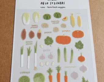 Autocollants de nourriture de légumes, autocollants de planificateur de repas de repas, Suatelier n° 1201 légumes frais de la ferme, thème végétarien