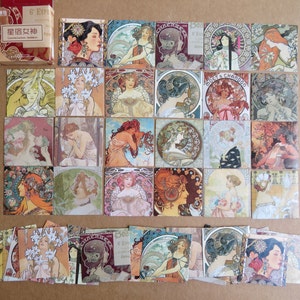 46 Alphonse Mucha Art Stickers, Classic Art Nouveau Journal Planner Scrapbooking Stickers, Mucha Art Lover Gift Stationery