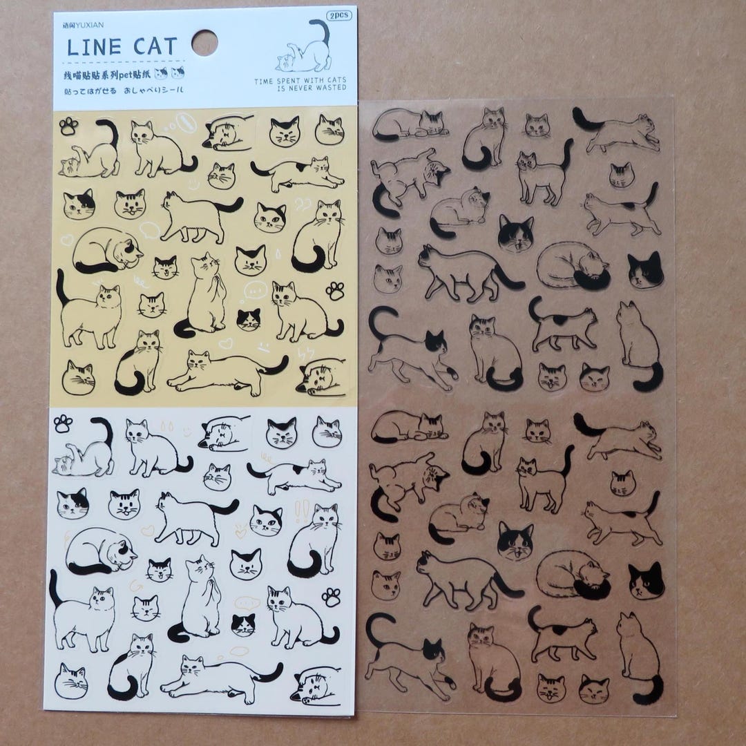 Cat Layout Sticker Kitty Cat Outline Stickers, Kitten Theme Stationery, Kawaii Cat Lover ...