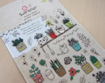 Garden Plant Stickers, Potted Plant Flower Stickers, Garden Theme Stationery, Planner Journal Diary Stickers, Gardener Gift, Suatelier 1007