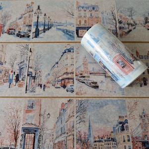 London England Scene 80 mm Vellum Washi Tape, English Landmarks Village Town Illustrated Masking Tape, UK Theme Anglophile Stationery Gift