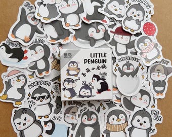 46 Cartoon Penguin Stickers, Winter Animal Theme Message Stickers, Arctic Penguin Stickers, Funny Penguin Lover Gift