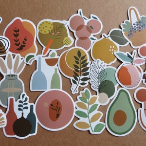 20 Boho Plant and Fruit Sticker Pack, Floral Abstract Flower Scrapbook Journal Stickers, Garden Theme Sticker Pack