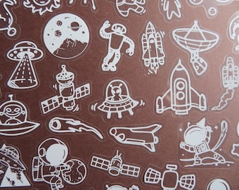 50 White Astronaut Space Stickers, Celestial Planet Planner Journal Diary Stickers, Space Galaxy Stickers, Planetary Astronomy Stationery