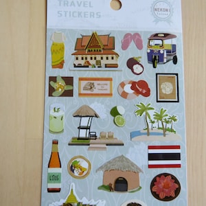 Thailand Stickers, Nekoni Travel Doodle Stickers, Thailand Landmark Theme Journal Planner Scrapbooking Stickers, Thai Food Stickers