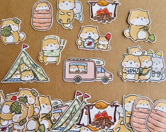 Nekoni Dog Stickers, Cute Dog Lover Gift, Camping Theme Stationery, Whimsical Animal Stickers