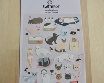 Kitty Cat Stickers, Cute Cat Stickers, Cat Theme Stationery, Planner Journal Diary Stickers, Kawaii Cat Lover Gift, Suatelier Stickers