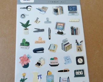 Decorstickers voor kantoor aan huis, briefpapier met thema kantoorbureau