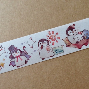 Penguin Wide Washi Tape, Arctic Animal Scrapbook Planner Journal Tape, Kawaii Penguin Masking Tape, Penguin Lover Stationery Gift