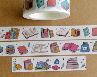 Books Washi Tape, Stack of Books Masking Tape, Book Lover Washi Tape, Book Planner Washi Tape, Book Lover Bibliophile Gift Stationery