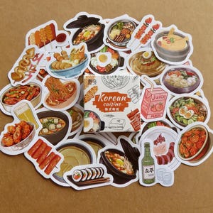 46 Korean Food Stickers, Asian Cuisine Stickers, Food & Drink Theme Stickers, Korean Travel Stickers