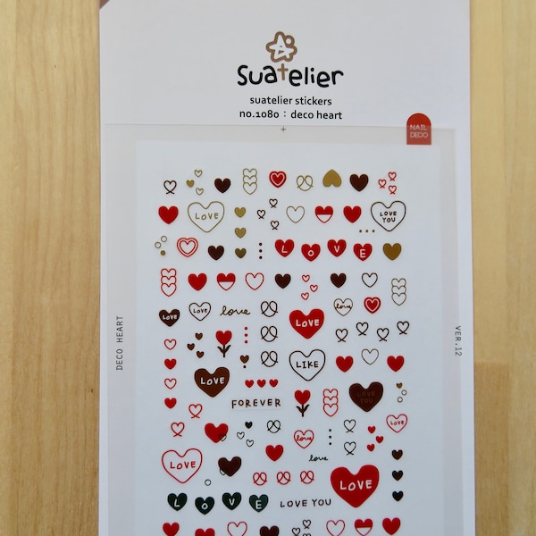 Love Heart Stickers, Tiny Deco Nail Art, Valentines Planner Stickers, Mini Journal Scrapbooking Nature Stickers, Suatelier 1080