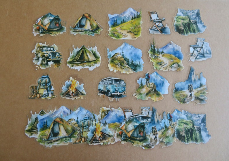 Mountain Camping Sticker Set, Mountain Scenery Travel Stickers, Hiking ...