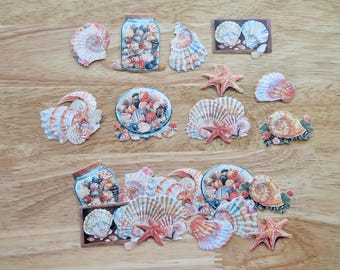 Watercolor Ocean Shell and Starfish Stickers, Beach Lover Gift