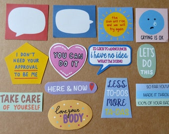 13 Illustrated Positive Phrase Word Stickers, Inspirational Word Stickers, Affirmation Planner Journal Diary Stickers, Self Care Stickers