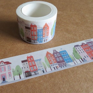 Row Houses Washi Tape, Neighborhood Village Town Scrapbook Planner Journal Tape, Illustrated House Masking Tape