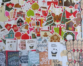 100 pcs Holiday Christmas Festive Stickers, Holiday Journal Scrapbooking Diary Stickers, Whimsical Winter Theme Package or Card Stickers
