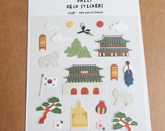 Stickers See You In Seoul Suatelier 1198, Stickers cadeaux de voyage pour agenda de vacances, thème emblématique de la Corée du Sud