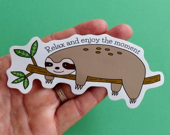 Kawaii Sloth Sticker, Vinyl Sloth Journal Laptop Sticker, Sloth Lover Gift, Die Cut Sloth Book Sticker, Sloth Sticker, Sloth Stationery