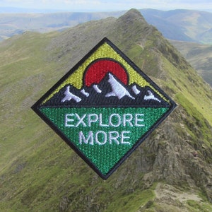 Explore More Adventure Camper Travel Iron On Patch, Mountain Hiking Walking Badge, Embroidered Diamond Applique Badge, Climbing Art Patch