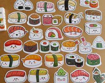 30 Kawaii Sushi Stickers, Cute Japanese Food Sushi Theme Stationery Gift