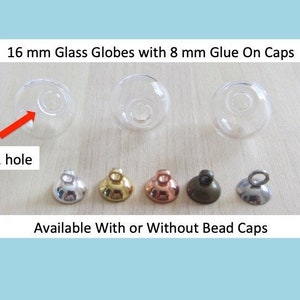 16 mm Glass Globe Ball & Silver Loop Cap SET, Hollow Vial Pendants, Hanging Glass Terrarium Earring Findings, Fillable Glass Beads One Hole