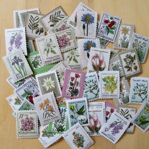 60 Botanical Flower Stamp Shaped Stickers, Floral Nature Garden Theme Journal Planner Scrapbooking Stickers