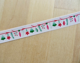 Christmas Red Green Washi Tape, Whimsical Garland Doodle Paper Tape, Journal Scrapbooking Washi, Gift Packaging Masking Tape