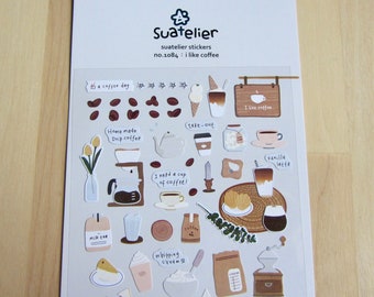 Suatelier Coffee Sticker Sheet, Coffee Lover Stickers, Journal Planner Stickers, Cafe Bakery Food & Drink Stickers, Coffee Stationery