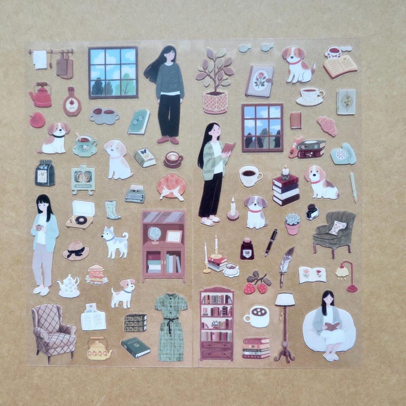 Home Activity Stickers, Every Day People & Dogs Stickers, Cozy Decor ...