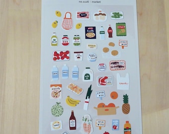 Grocery Shopping Food Stickers, Meal Dinner Planner Scrapbooking Stickers, Suatelier No. 1126 Market Stickers, Fruit Vegetable Stickers