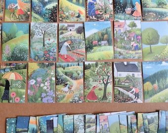 50 autocollants printaniers de jardin champêtre, lot d'autocollants de chalet illustrés fantaisistes