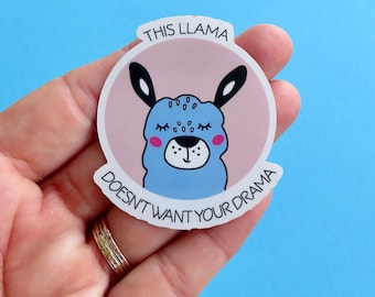 Kawaii Llama Drama Sticker, Funny Vinyl Journal Laptop Sticker, Llama Lover Gift, Sarcastic Humor Sticker, LLama Planner Stationery