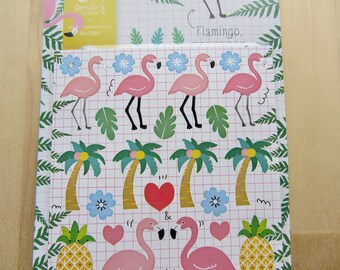 Flamingo Stickers, Tropical Beach Stickers, Flamingo Planner Scrapbooking Stickers, Sonia Suatelier Kawaii Korean Pineapple Stickers