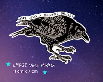 Edgar allan poe raven sticker, literary quote sticker, die cut vinyl journal laptop sticker, black bird raven crow illustrated sticker