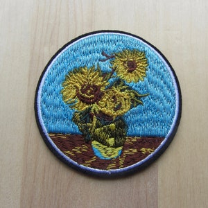 Van Gogh Sunflowers Patch, Impressionist Art Lover Iron-on Patch, Vincent Van Gogh Art Badge, Still Life Applique Embroidered Patch