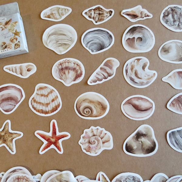 46 Beach Shell & Stone Stickers, Ocean Starfish Seaside Journal Planner Scrapbook Stickers, Ocean Lover Gift