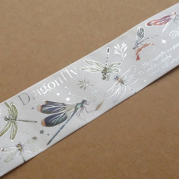 Silver Foil Dragonfly Washi Tape, Dragonfly Damselfly Insect Journal Planner Scrapbooking Washi Tape, Poetry Word Art Masking Tape