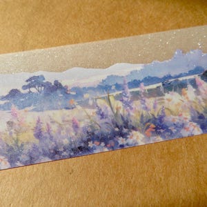 Mountain Washi Glitter Tape, Illustrated Scene Wide 50 mm Matte PET Tape, Wildflower Mountain Packaging Masking Tape