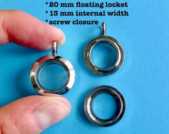 20 mm Screw Closure Floating Charm Glass Locket, Cremation Ash Hair Urn Memorial DIY Pendant, Fillable Simple Keepsake Memory Jewelry