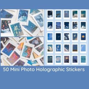 50 Tiny Holographic Cloud Sky Photo Stickers, Moon Journal Planner Scrapbooking Stickers, Sky Weather Stationery