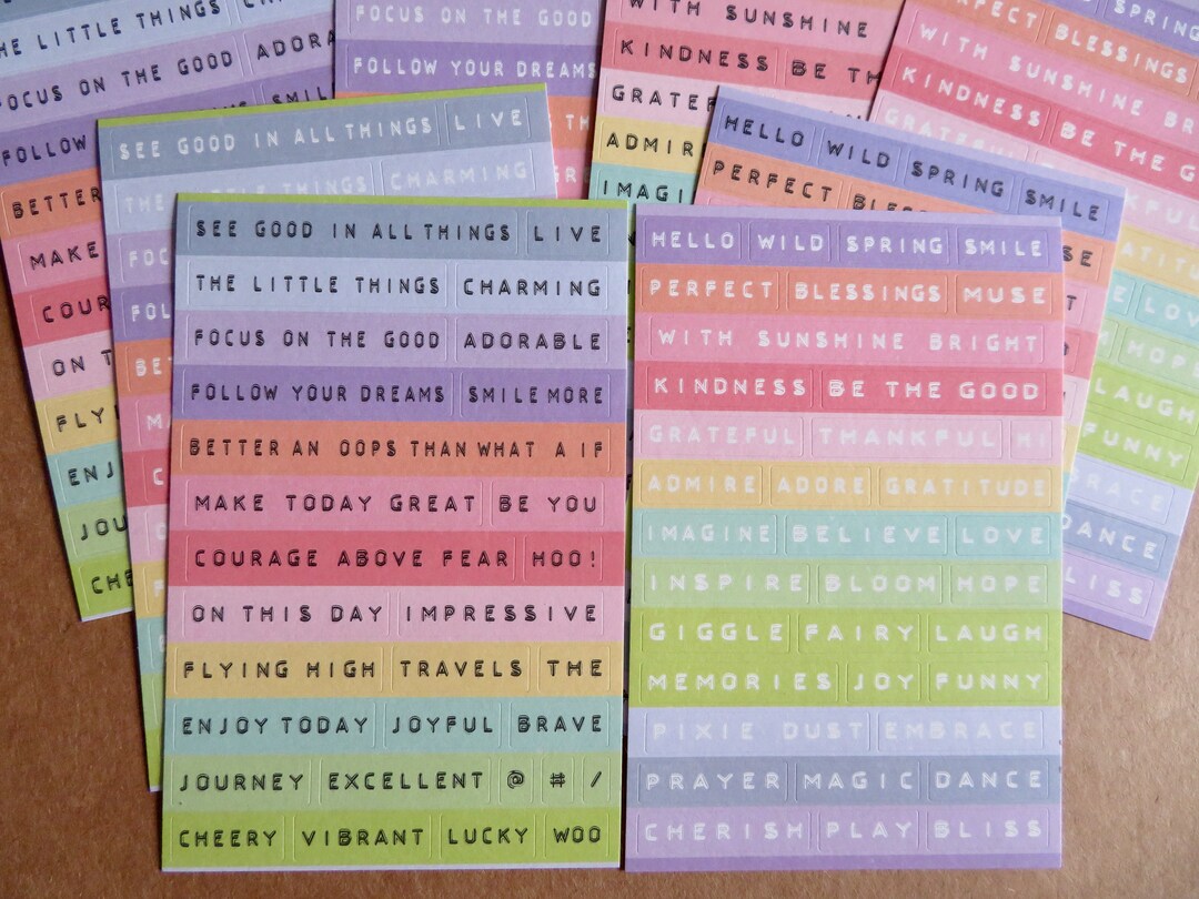 Set 8 Sheets Positive Phrase Quote Stickers, Planner Journal Typed