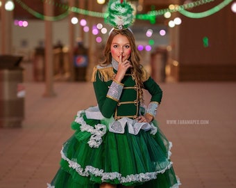 Costume de casse-noisette fille, tenue de cirque fille, robe de soldat, robe de cirque tutu, showwoman, tenue de cirque émeraude