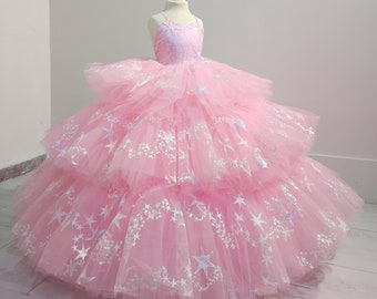 Pink star Dress,long gown