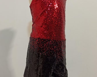 Black red  sequin  romper, sequin romper with removable one side train,