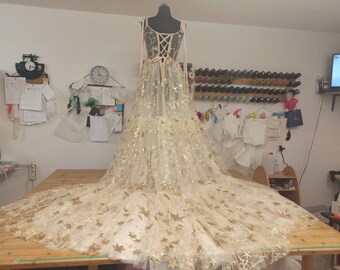 sheer star dress gold