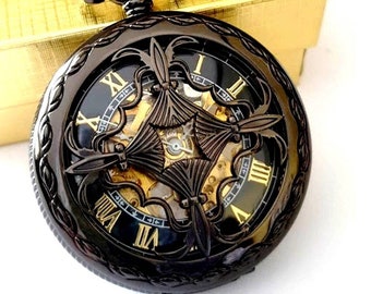 Personalized Groomsmen Gift Black Pocket Watch with Chains Engraved Wedding Groomsman Christmas Birthday Godfather Graduation Celtic Knot
